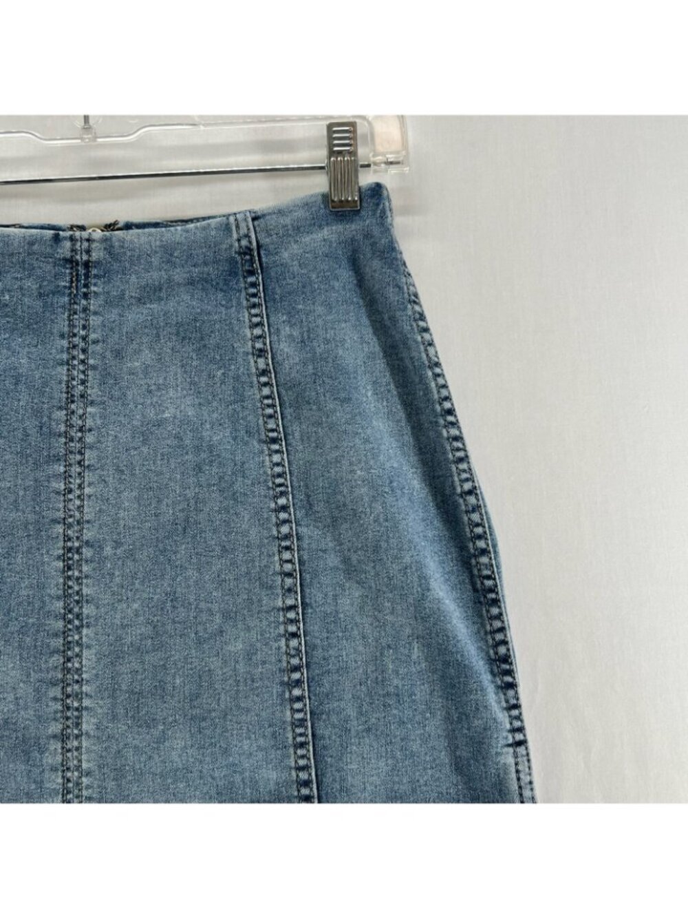 Free People Modern Femme Denim Mini Skirt Womens 6 Seamed High Rise Stretch Blue - Picture 6 of 12